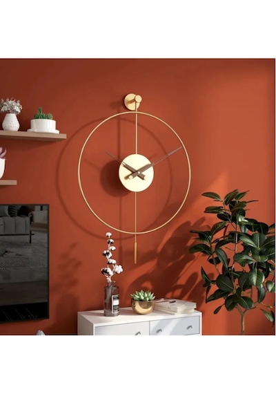 MetaQuartz Aksesuar (Orta Boy-38*58 cm)-Gold Tiktok -ceviz 18 Akrep Yelkovan , Modern Gold