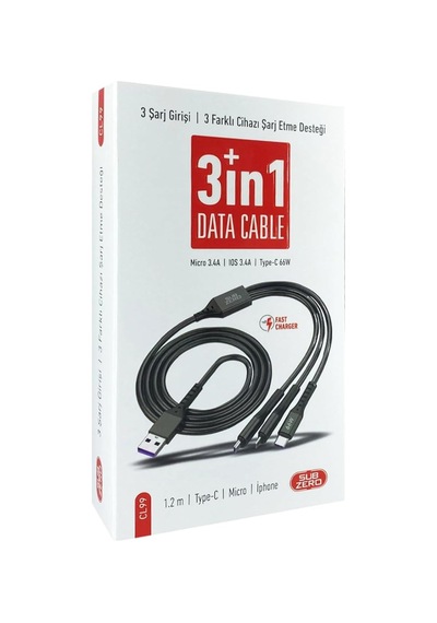 3 İn 1 Usb-a To Lightning Type-c Micro Şarj Ve Data Kablosu 3.1a 1.2m Hızlı Şarj İos Uyumlu  Type Standart