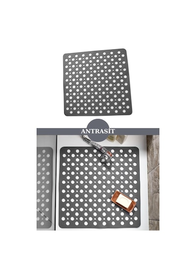 Kare Vantuzlu Banyo Ve Duş Kaydırmazı, Küvet İçi Duşakabin Kaydırmaz Banyo Paspası 54x54cm Gri