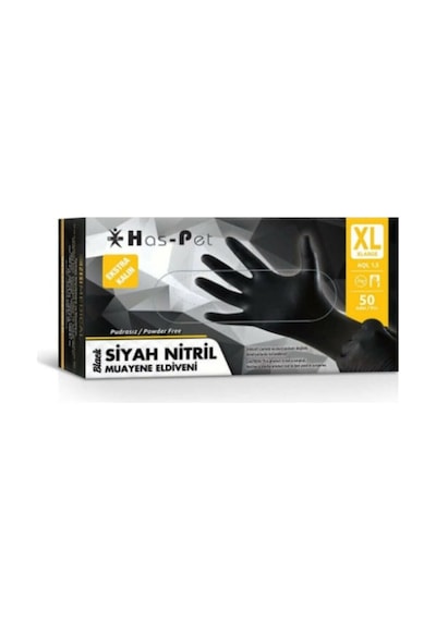 Has-Pet Siyah Ekstra Kalın Pudrasız Nitril Muayene Eldiveni 50'li x 20 Kutu