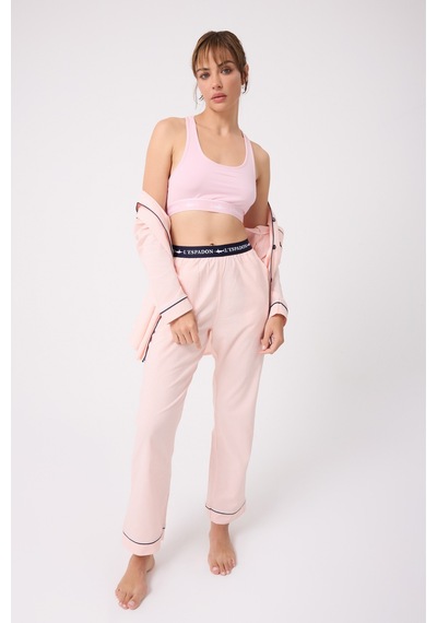 Lespadon Marısılk Seastrıpe Premium Dokuma Uzun Kollu Uzun Pantolonlu Kadın Pijama & Lounge Takımı-3211 Pembe