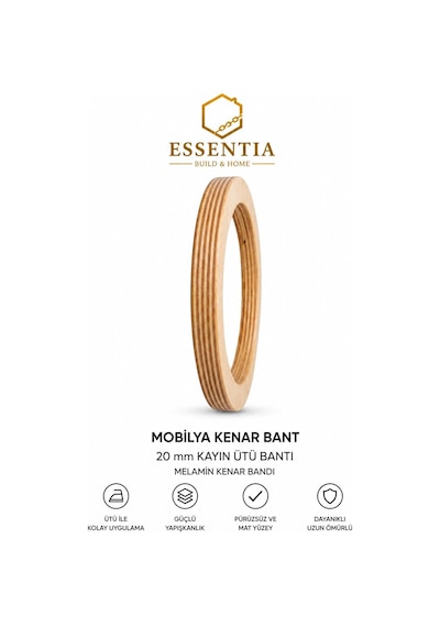 Mobilya Kenar Bandı Çizgili Kontraplak Mat 20mmx10mt Ütü Bandı