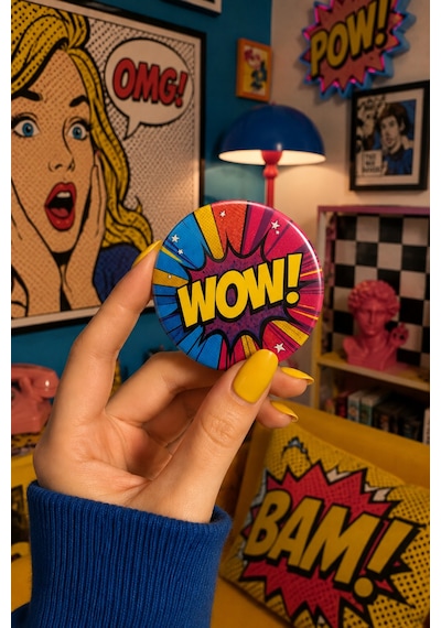 Mashspot 4 Lü Retro Pop Art Rozet Seti 58 Mm Renkli Vintage Tasarım 2 Çanta Ceket Aksesuar Rozet Çok Renkli