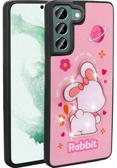 Galaxy S22 Kılıf Parlayan Kabartmalı İkonik Figürlü Zore Amas Silikon Kapak Pembe