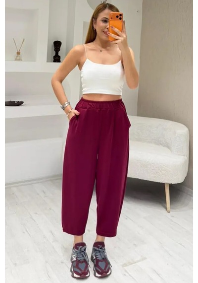 Fiolin Soft Touch Modal Kumaş Şalvar Pantolon Bordo