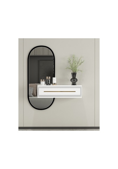 Glow 70cm Duvara Monte Kapaklı Raflı Modern Dresuar Beyaz-altın Beyaz