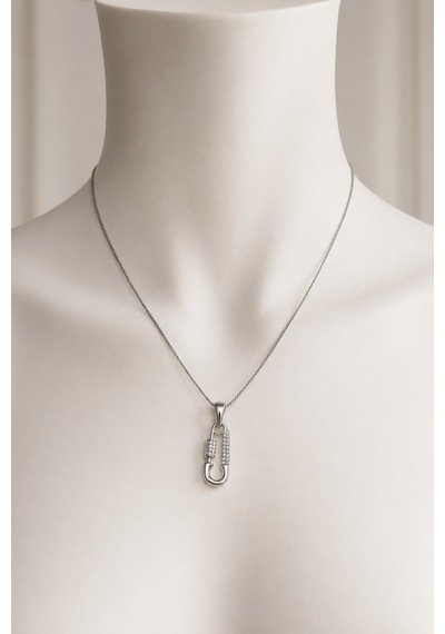 Balenbi Jewelry Kadın Taşlı Karabina Figürlü Gümüş Renk Kararmaz Çelik Kolye 1156