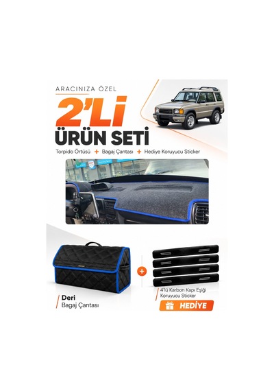 E-biz Land Rover Discovery 2 1998-2004 Uyumlu Torpido Örtüsü + Deri Çanta - Siyah-mavi - Lr002