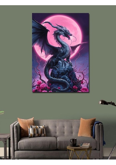 Kanvas Tablo Pembe Ay Ve Ejderha 100cmx140cm