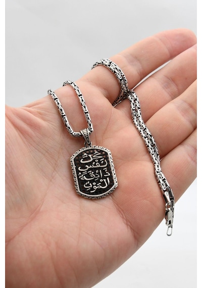 Her Can Ölümü Tadacaktır Yazlı 925 Ayar Gümüş Kral Zincir 2mm 902417 Gümüş