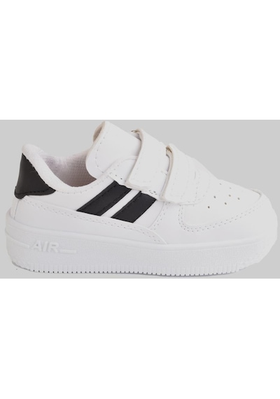 Günlük Unisex Çocuk Şeritli Beyaz Sneaker Cırtlı Hafif Rahat Spor Ayakkabı 001