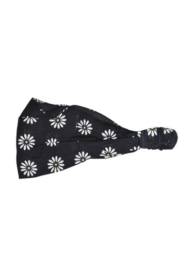 Lastikli Paraşüt Bandana Siyah Papatya Desenli Siyah