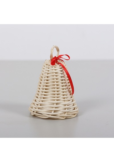 Yılbaşı Dekoru Beyaz Kurdelalı Rattan Çan 10x7 Cm