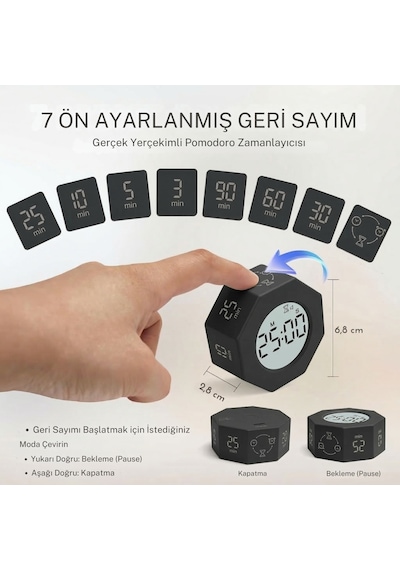 Npo Npt22cs Alarmlı G-sensör Otomatik Zamanlayıcılı Küp Kronometre Pomodoro Motivasyon Saati