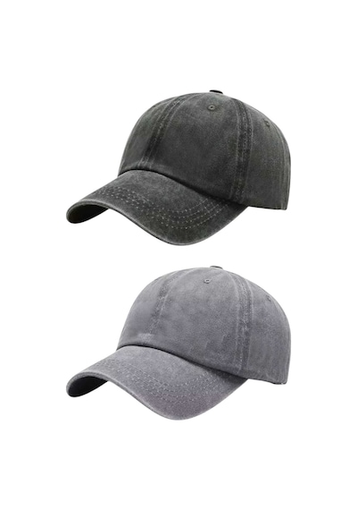 Tezzgelsin Unisex Eskitme Vintage Pamuklu Ayarlanabilir Beyzbol Kep Şapka 2'li Set Haki - Gri