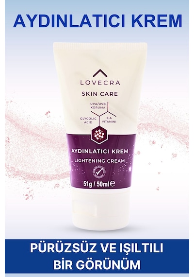 Aydınlatıcı Krem Yoğun Nemlendirici Beyazlatıcı Leke Karşıtı E & A Vitamini Glycolic Asit 50ml