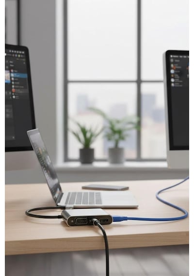 Tr 4'ü 1 Arada Type-c Hub Dönüştürücü Adaptör, 4k Ultra Hd Hdmı Ve Vga Görüntü Aktarımı, Pd Hızlı Şarj D