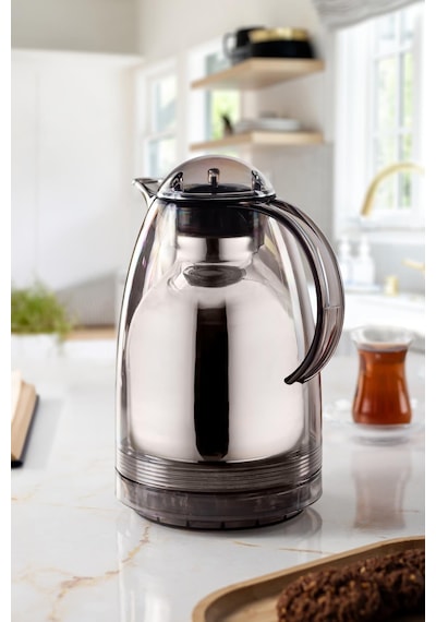 1.5 Lt Isı Yalıtımlı Çay Ve Soğuk Su Termosu Füme 12 Saat Sıcak Tutar& İçi Camdır