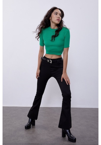 Benetton Yeşili Yarım Kollu Bisiklet Yaka Triko Kazak Swk4490By Yeşil