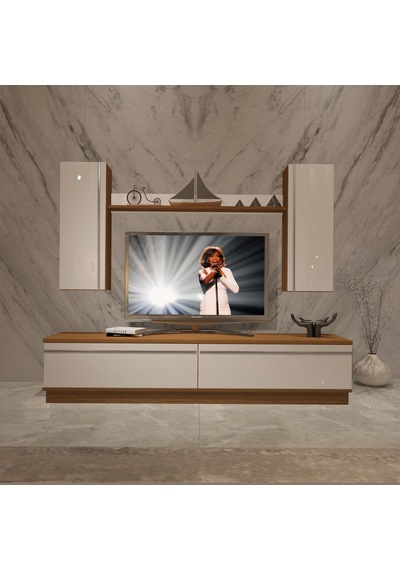 Decoraktiv Eko 5db Mdf Std Tv Ünitesi Tv Sehpası - Ceviz Beyaz Ahşap - Beyaz