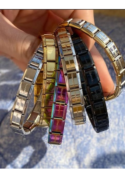 Yazılı Italyan Charm Bilekliği Stainless-steel Gri