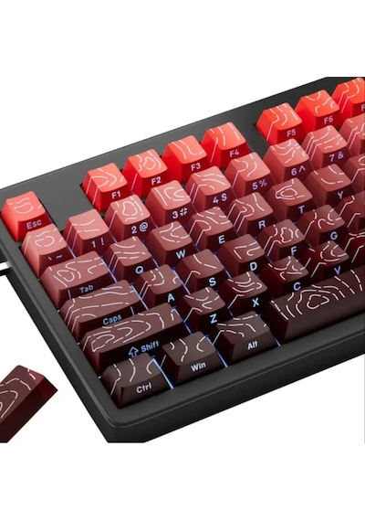Mekanik Klavye Pbt Çift Baskı Keycap Seti Çizgi Desenli 137 Tuşlu Siyah - Kırmızı Tuş Takımı