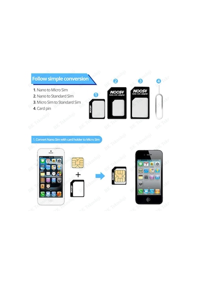 Noosy Nano Ve Micro Sim Kart Dönüştürücü Adaptör Seti