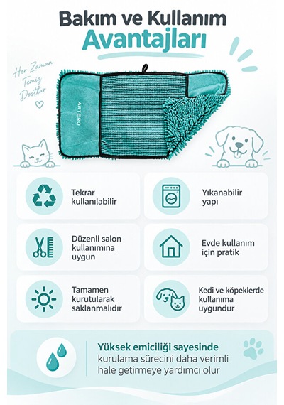 Artero Rumba Kedi Köpek Yüksek Emici Mikrofiber Kurulama Ve Kurutma Havlusu 77x40 Cm