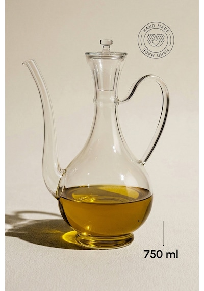 Cam Yağdanlık 750 Ml Glory Borosilikat Sirkelik El Üretimi Yağ, Sirke Ve Sos Şişesi Düz-cam Şeffaf