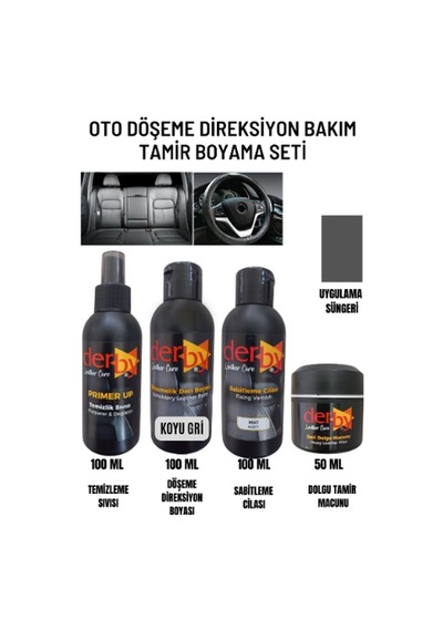 Derby Koyu Gri Oto Döşeme Boya Seti ve Deri Çatlak  Dolgu
