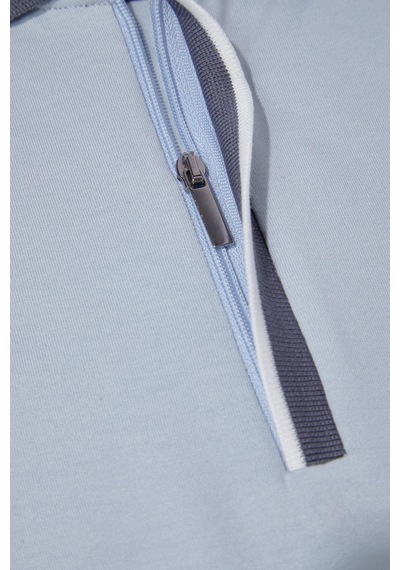 Fermuarlı Polo Yaka Erkek T-shirt Açık Gri Açık Gri