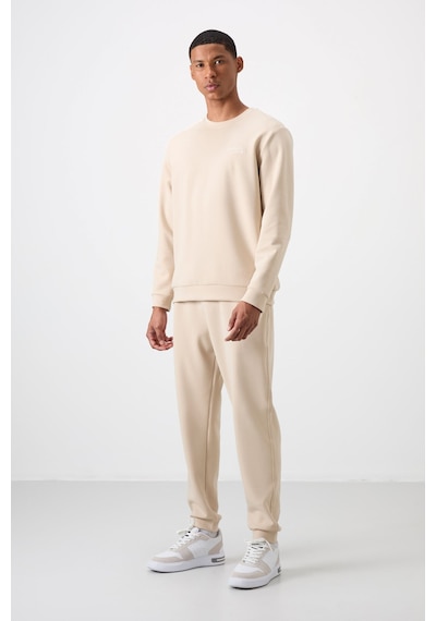 Tommy Life Bej Pamuklu Kalın Yumuşak Dokulu Comfort Fit Nakışlı Erkek Eşofman Takım - 85254 Bej