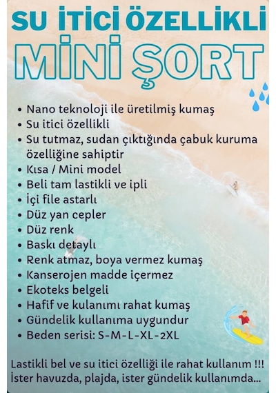 Miami Beach Mint Kısa Model Su İtici Özellikli Düz Renk Erkek Mini Plaj Deniz Şort Mayo - 2202-mint 001