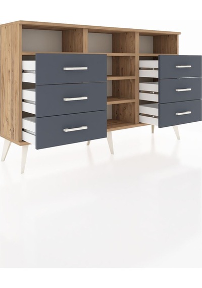 Arges Konsol 5 Raflı 6 Çekmeceli 132x30x83 Çam-çam/antrasit Çam/antrasit Arges Konsol 5 Raflı 6 Çekmeceli 132x30x83 Çam-çam/antrasit Çam/antrasit
