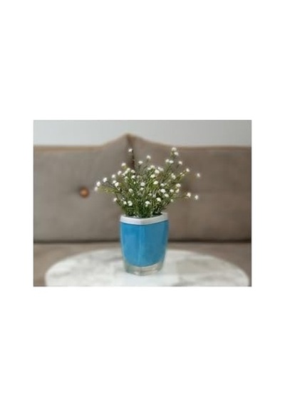 Adet Dahil Vazoda Çiçek Beyaz Yapay Çiçek Dekoratif Gri Poliresin 8x4x16cm Çok Renkli