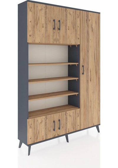 Arges Dolap 11 Raflı 5 Kapaklı 132x30x195 Antrasit-çam/çam Antrasit
