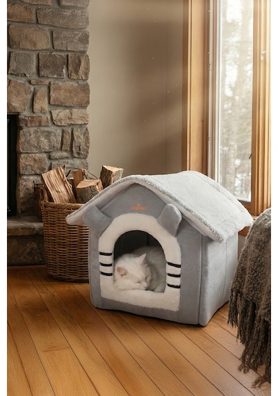 Peluş Kedi Ve Küçük Irk Köpek Evi, Minderli