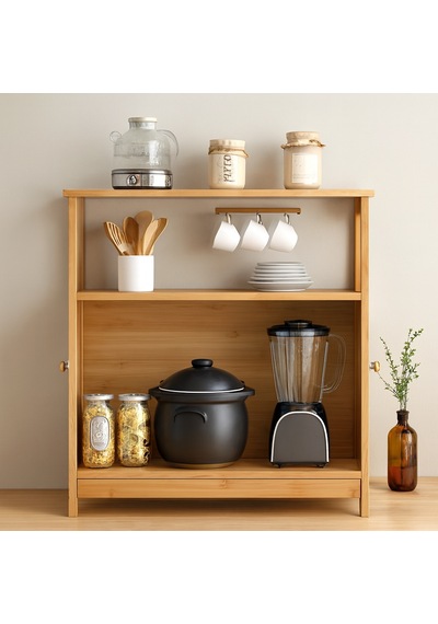 Çok Amaçlı Bambu Dolap 66x33x85 Cm - Organizer Raflı Renkli