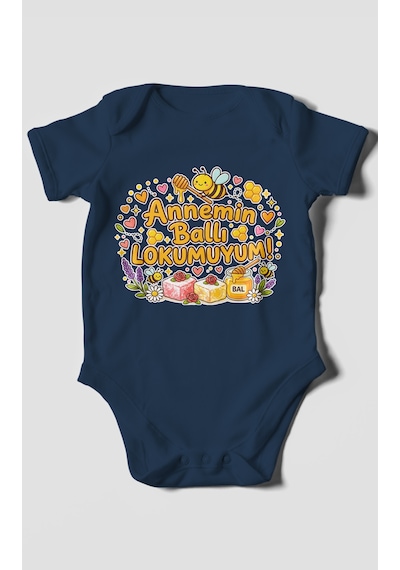 Morivokids Annemin Ballı Lokumuyum Kısa Kollu Bebek Body %100 Pamuk Lacivert
