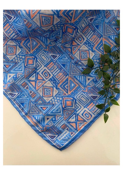 Silk Home Hiyeroglif Desen Soft Pamuk Eşarp Mavi