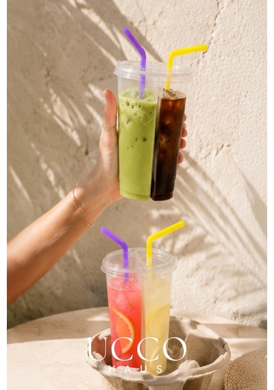 Çift Hazneli 2'li Set Pinterest İçecek Bardağı 700 Ml 350+350 Ml - Limonata Kola Kokteyl Soğuk Kahve Meşrubat Bardağı Şeffaf