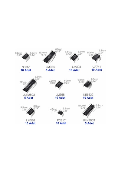 85 Parça 10 Tip Entegre Devre Seti Lm324 Lm358 Lm386 Lm393 Ua741 Ne5532 Ne555 Pc817 Uln2003 Uln2803
