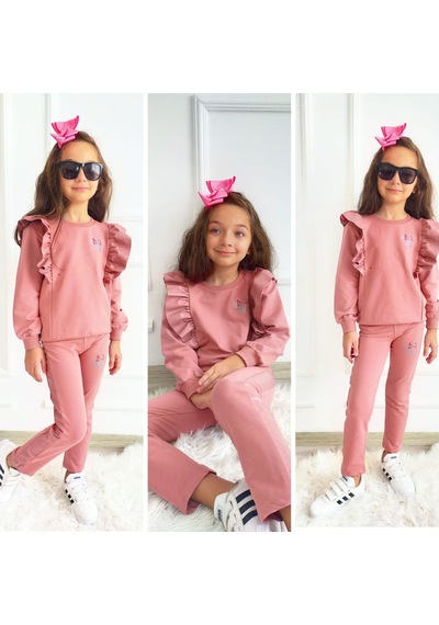 Boutiguestyles Kız Çocuk Deri Fırfır Detay Alt Üst Takım (509894207)
