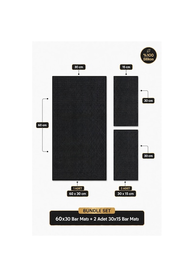 Siliconly 3 Lü %100 Silikon Bar Matı Seti 60x30 Cm + 2 Adet 30x15 Cm Kaydırmaz Mat