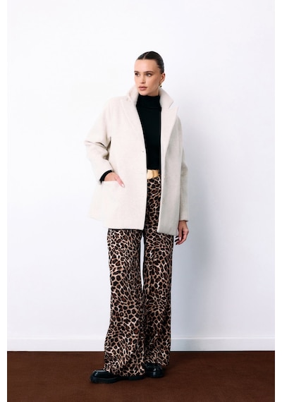 Sateen Düğmeli Kaşe Ceket - Ekru-135251 Ekru