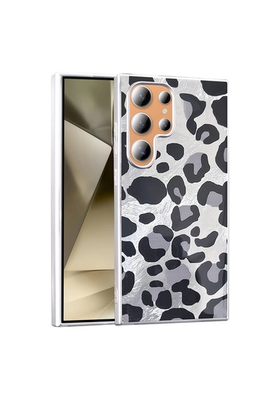Galaxy Uyumlu S24 Ultra Kılıf Desenli Zore Mep Kapak Gri Leopar