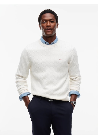 Tommy Hilfiger Erkek Classic Cable Crew Kazak Beyaz