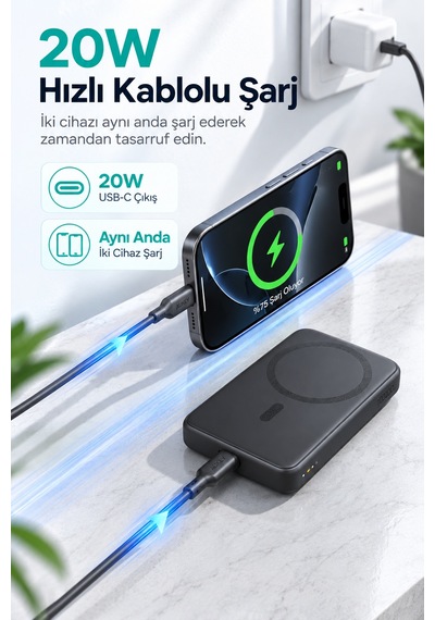 Aukey Pb-ms04-gy Magfusion Slim 10000 Mah Manyetik Wireless Şarj Powerbank - Gri