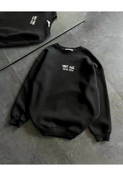 Freedom Storee Kadın Bisiklet Yaka 3 İplik Pamuklu Baskılı Oversize Sweatshirt - Siyah Çok Renkli