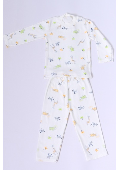 Hçm Bebek Pamuk Pijama Takımı Tenkli Baskılı Bisiklet Yaka A2 Yeşil